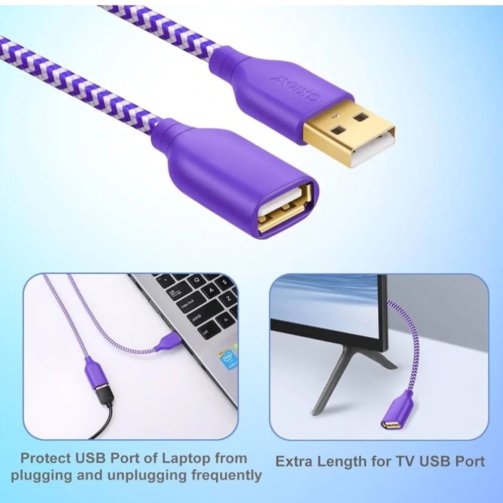 🐼 3/$25 nwot 6’ usb extension cable in purple